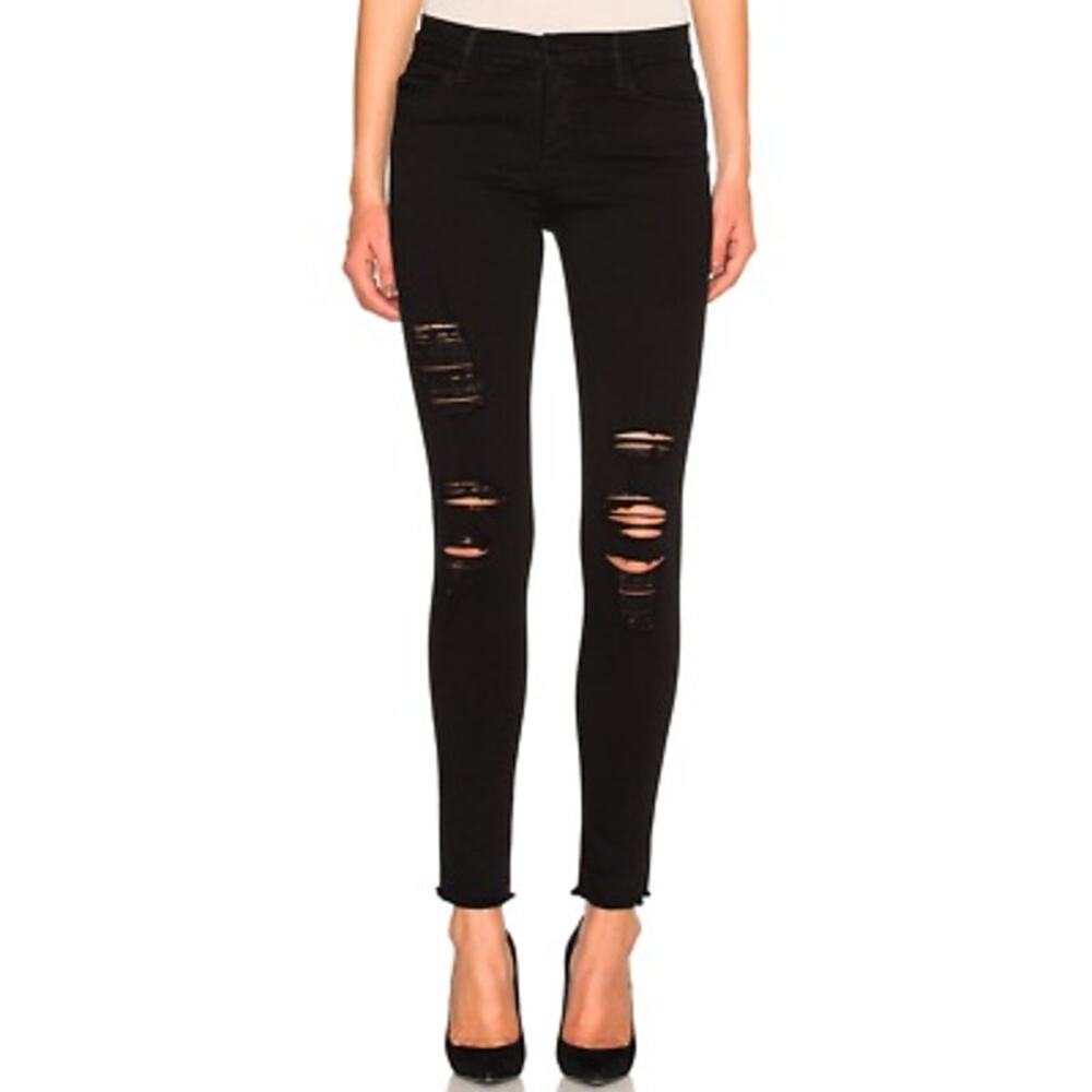 Frame Le High Skinny Distressed Skinny Jeans in Noir Jefferson